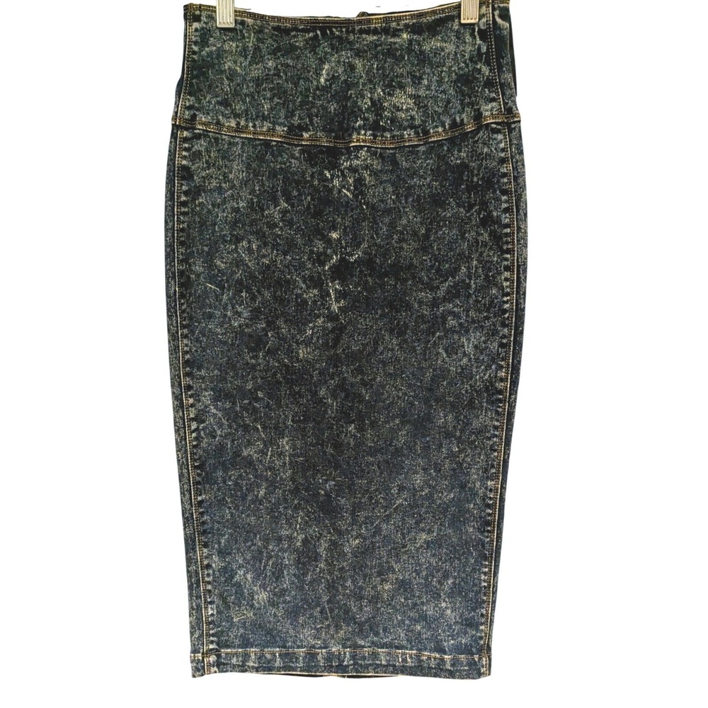 Roma Studio Denim Pencil Skirt S Blue Acid Wash High Waist Exposed Zip 90s Retro
